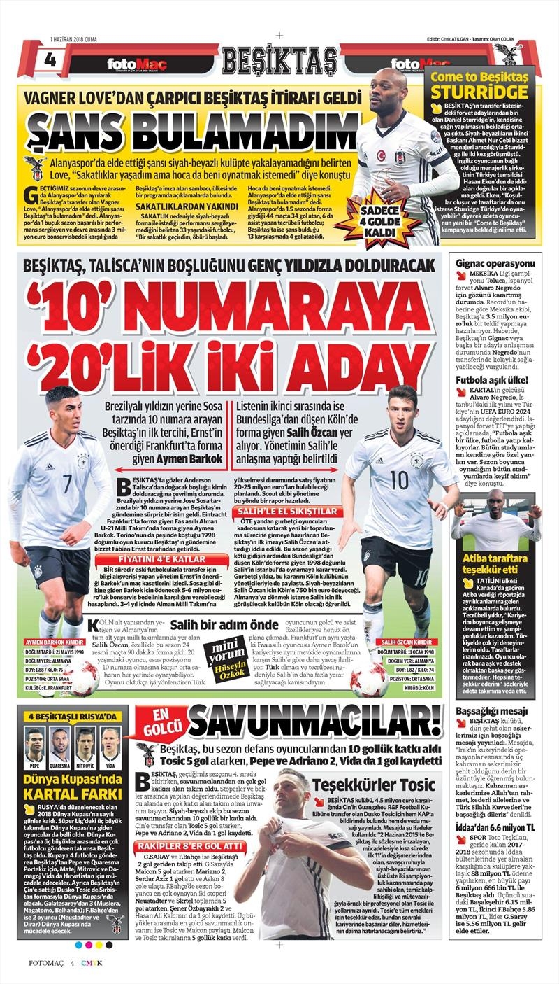 1 Haziran 2018 | Gazetelerin Beşiktaş Manşetleri - Görsel 5