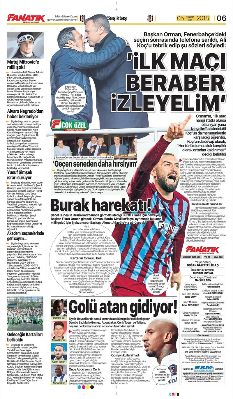 5 Haziran 2018 | Gazetelerin Beşiktaş Manşetleri - Görsel 1