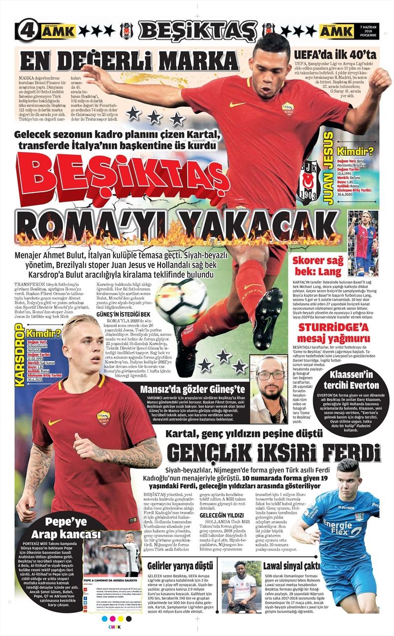 7 Haziran 2018 | Gazetelerin Beşiktaş Manşetleri - Görsel 1