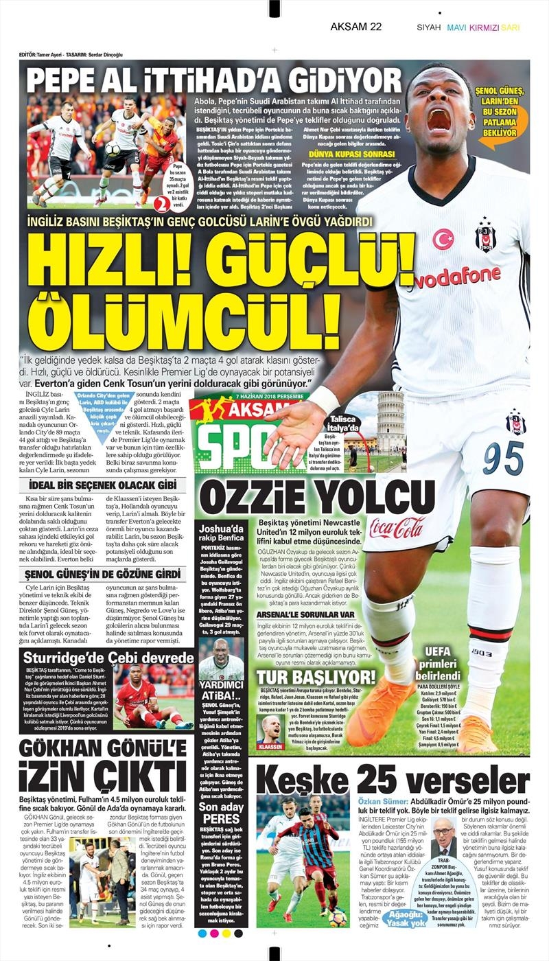 7 Haziran 2018 | Gazetelerin Beşiktaş Manşetleri - Görsel 3