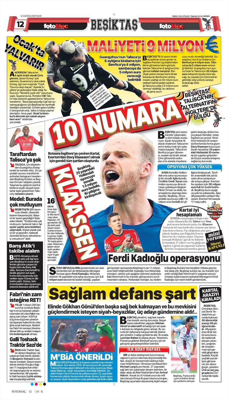 10 Haziran 2018 | Gazetelerin Beşiktaş Manşetleri - Görsel 7