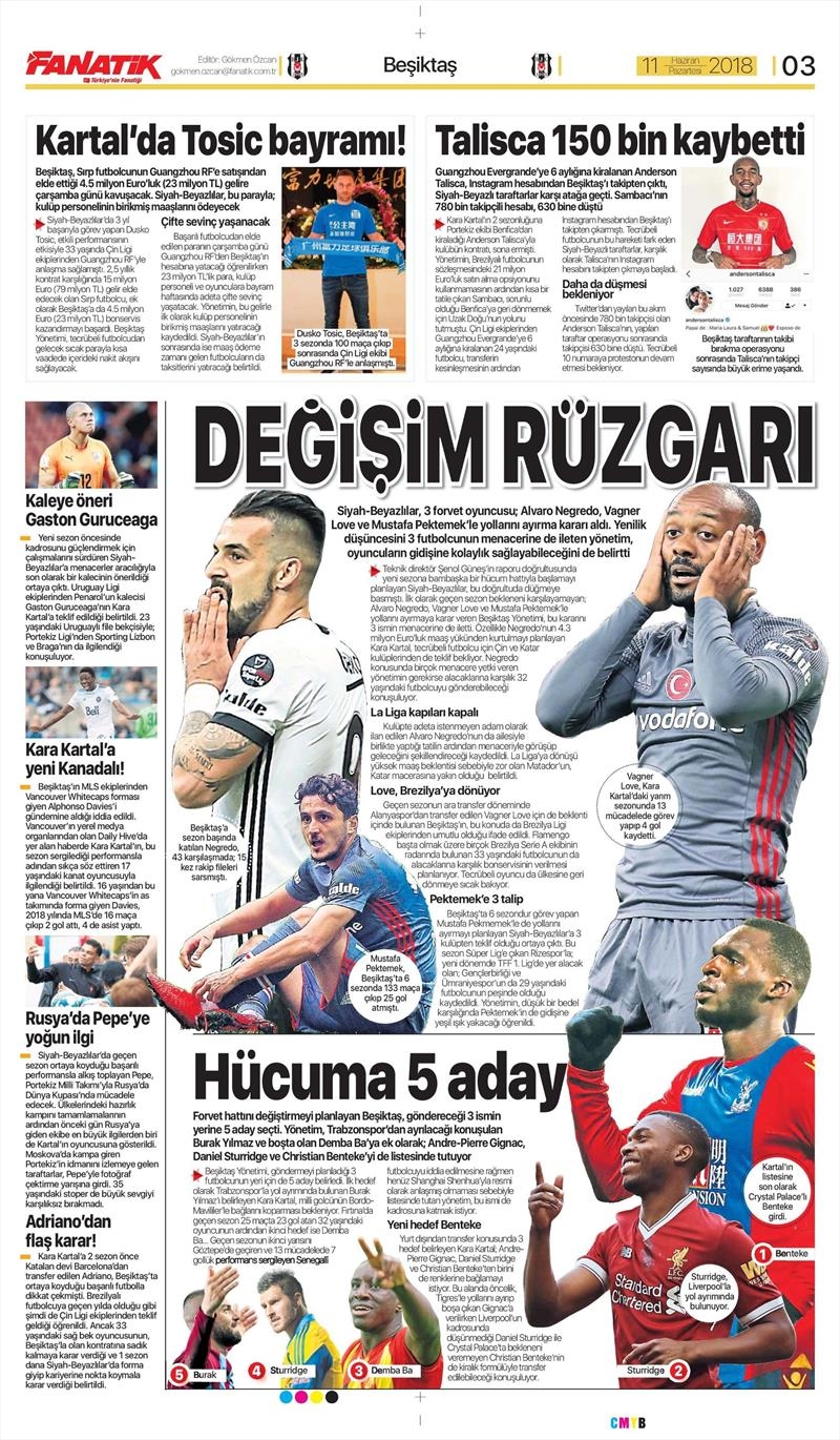 11 Haziran 2018 | Gazetelerin Beşiktaş Manşetleri - Görsel 4