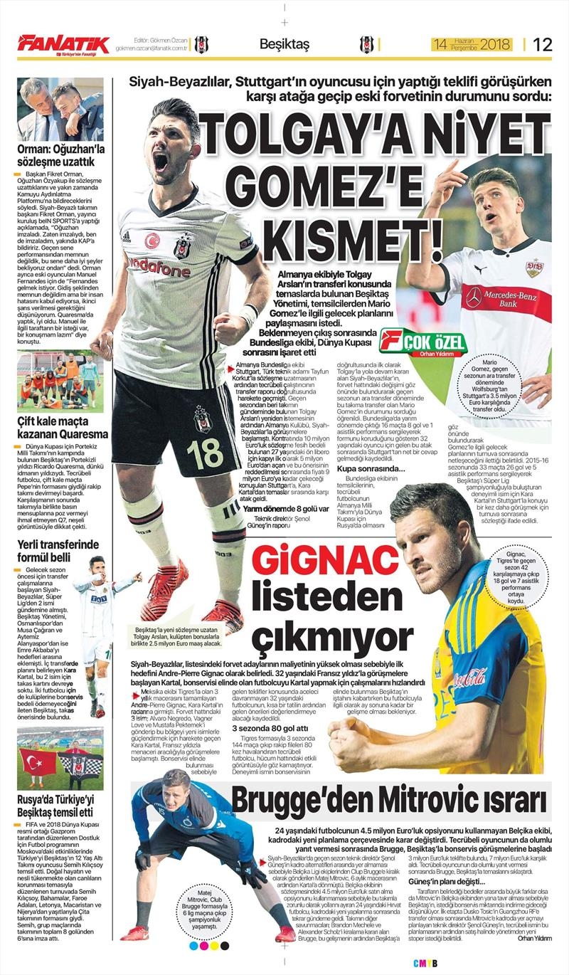 14 Haziran 2018 | Gazetelerin Beşiktaş Manşetleri - Görsel 2