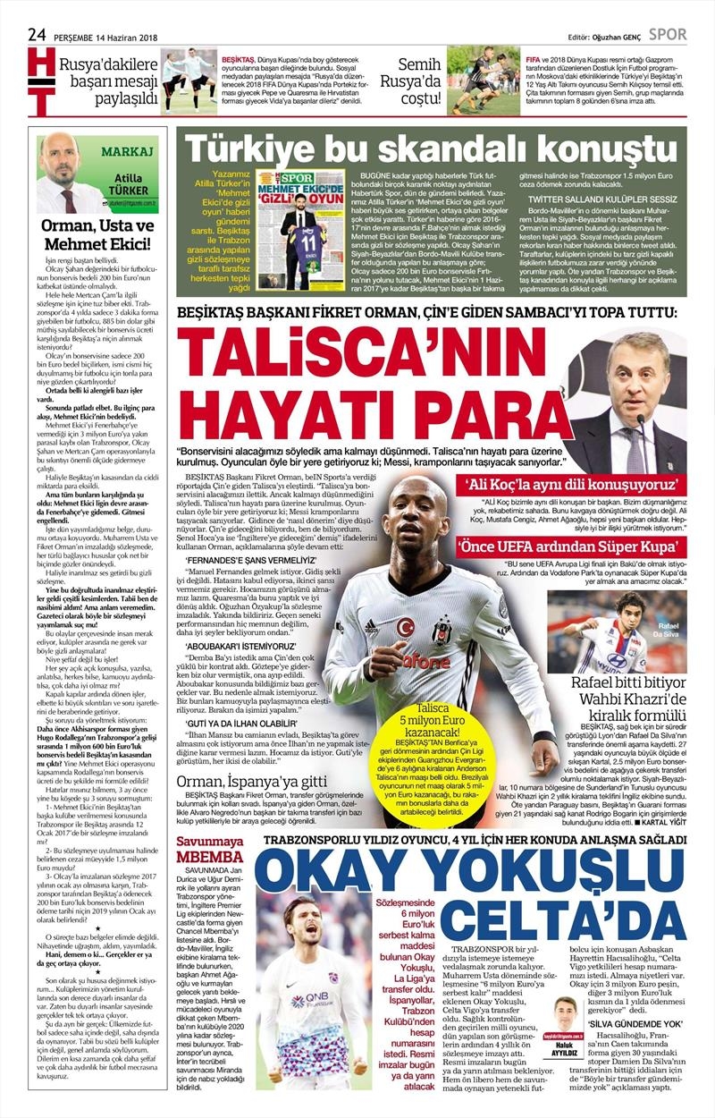 14 Haziran 2018 | Gazetelerin Beşiktaş Manşetleri - Görsel 3