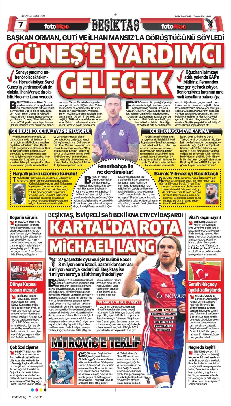 14 Haziran 2018 | Gazetelerin Beşiktaş Manşetleri - Görsel 5