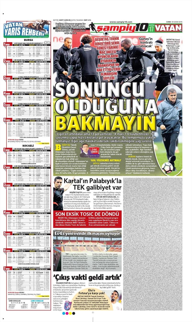 18 Kasım 2016 | Gazetelerin Beşiktaş sayfaları - Görsel 1