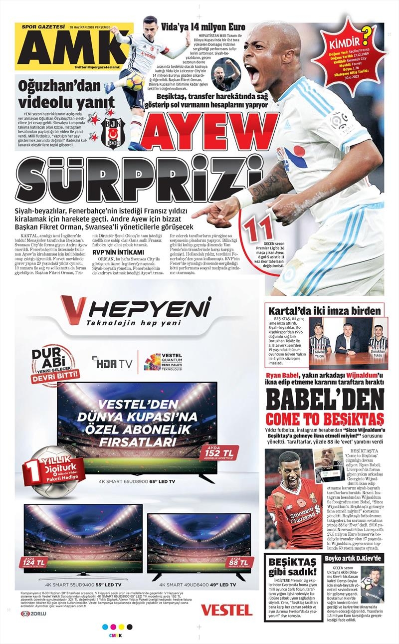 28 Haziran 2018 | Gazetelerin Beşiktaş Manşetleri - Görsel 1