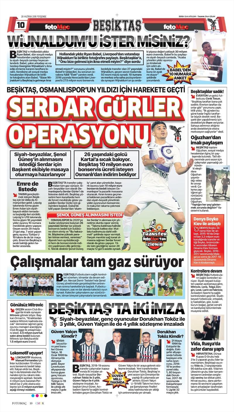 28 Haziran 2018 | Gazetelerin Beşiktaş Manşetleri - Görsel 3