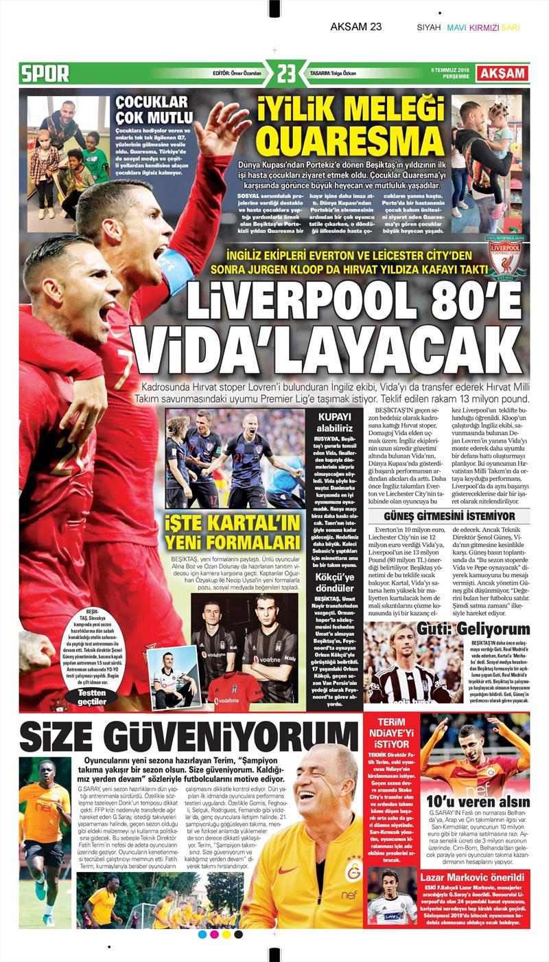5 Temmuz 2018 | Gazetelerin Beşiktaş Manşetleri - Görsel 1