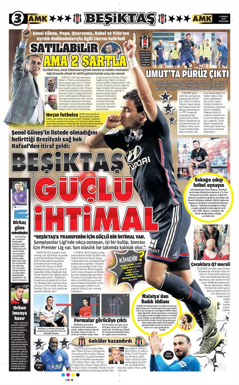 5 Temmuz 2018 | Gazetelerin Beşiktaş Manşetleri - Görsel 2