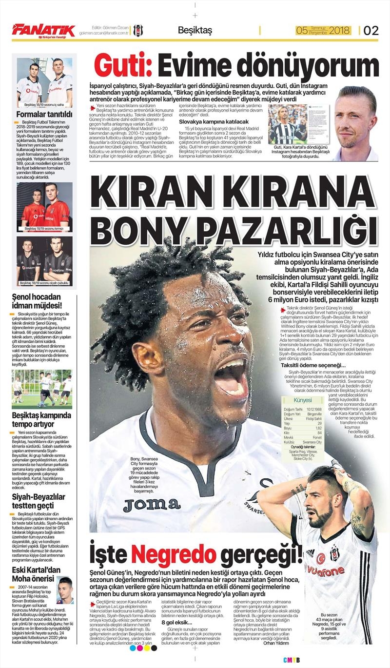 5 Temmuz 2018 | Gazetelerin Beşiktaş Manşetleri - Görsel 3