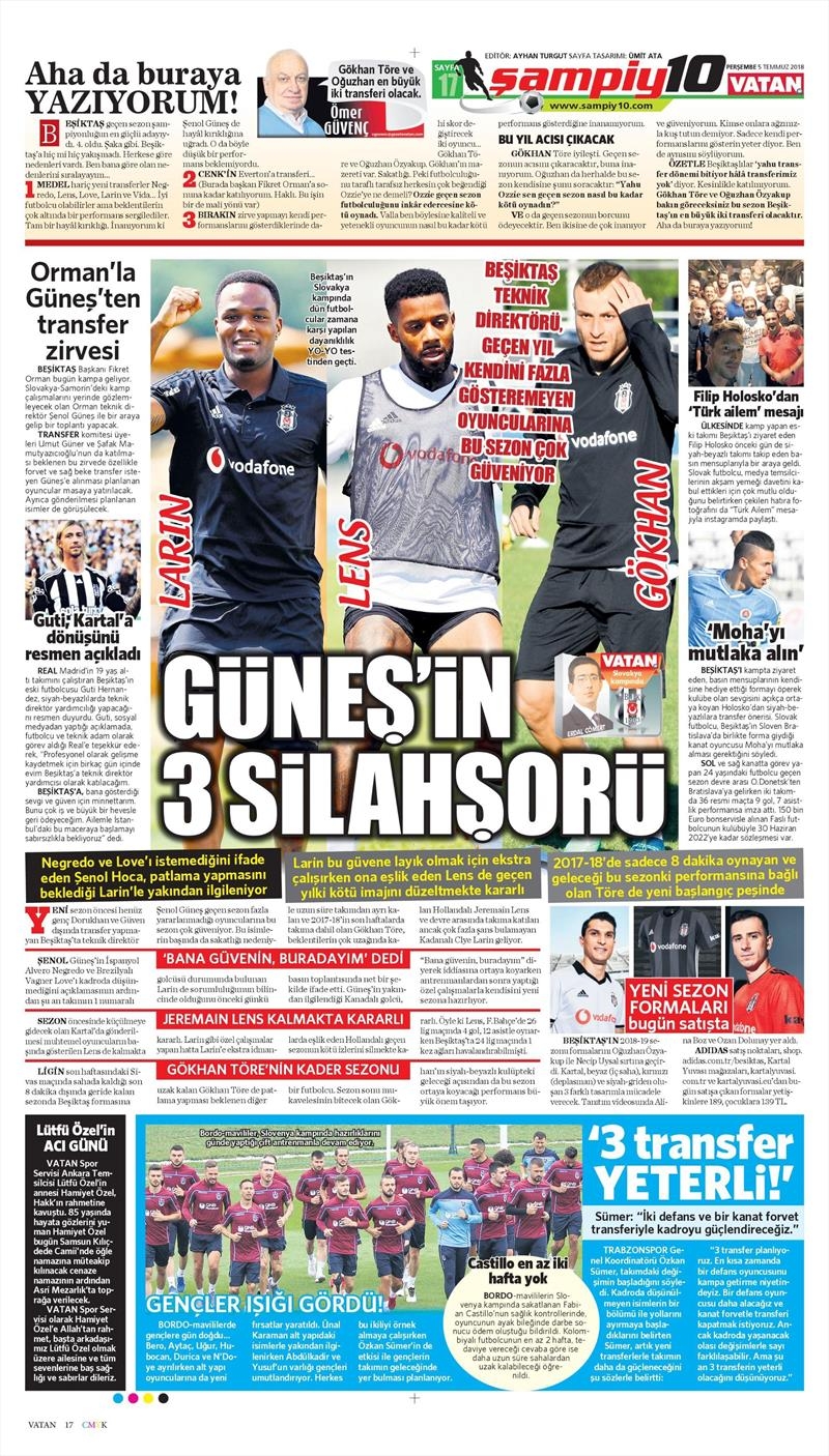 5 Temmuz 2018 | Gazetelerin Beşiktaş Manşetleri - Görsel 6