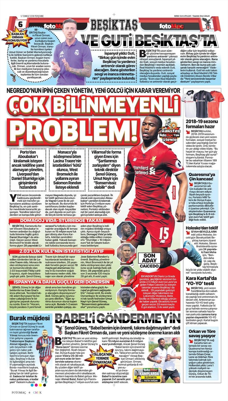 5 Temmuz 2018 | Gazetelerin Beşiktaş Manşetleri - Görsel 7