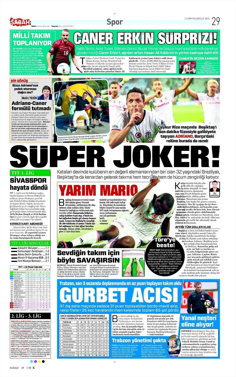 3 Ekim 2016 | Beşiktaş sayfaları - Görsel 3