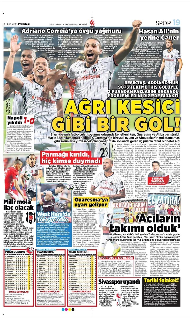 3 Ekim 2016 | Beşiktaş sayfaları - Görsel 4