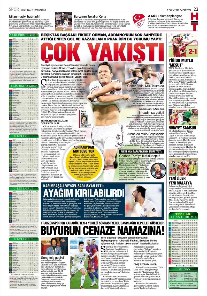 3 Ekim 2016 | Beşiktaş sayfaları - Görsel 6