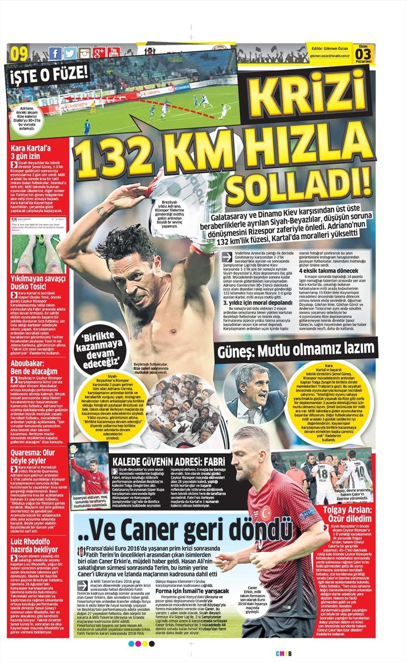 3 Ekim 2016 | Beşiktaş sayfaları - Görsel 8