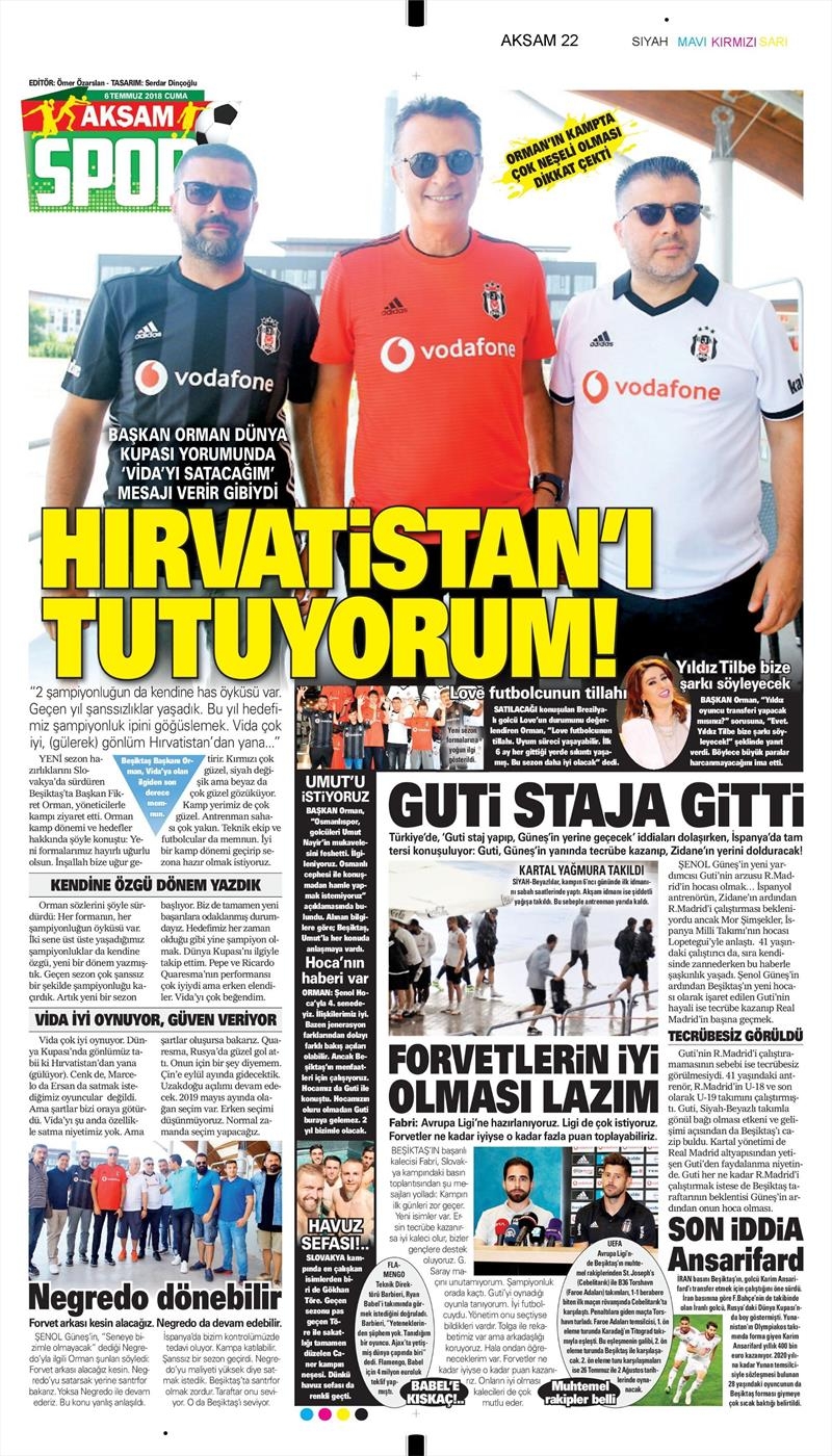 6 Temmuz 2018 | Gazetelerin Beşiktaş Manşetleri - Görsel 1