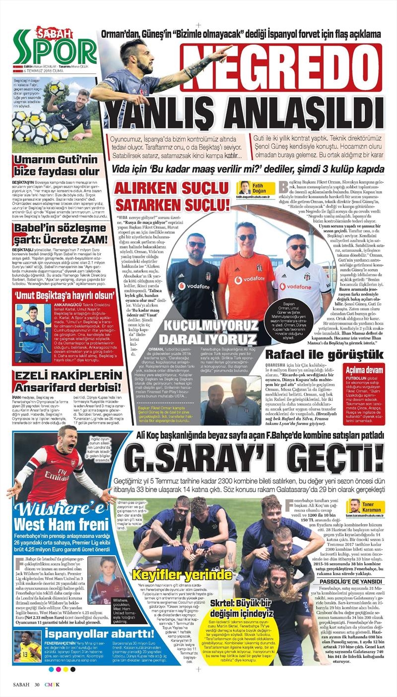 6 Temmuz 2018 | Gazetelerin Beşiktaş Manşetleri - Görsel 6