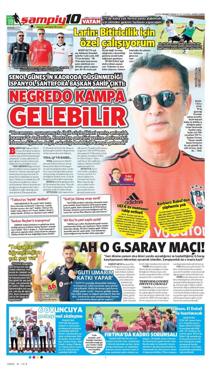 6 Temmuz 2018 | Gazetelerin Beşiktaş Manşetleri - Görsel 8