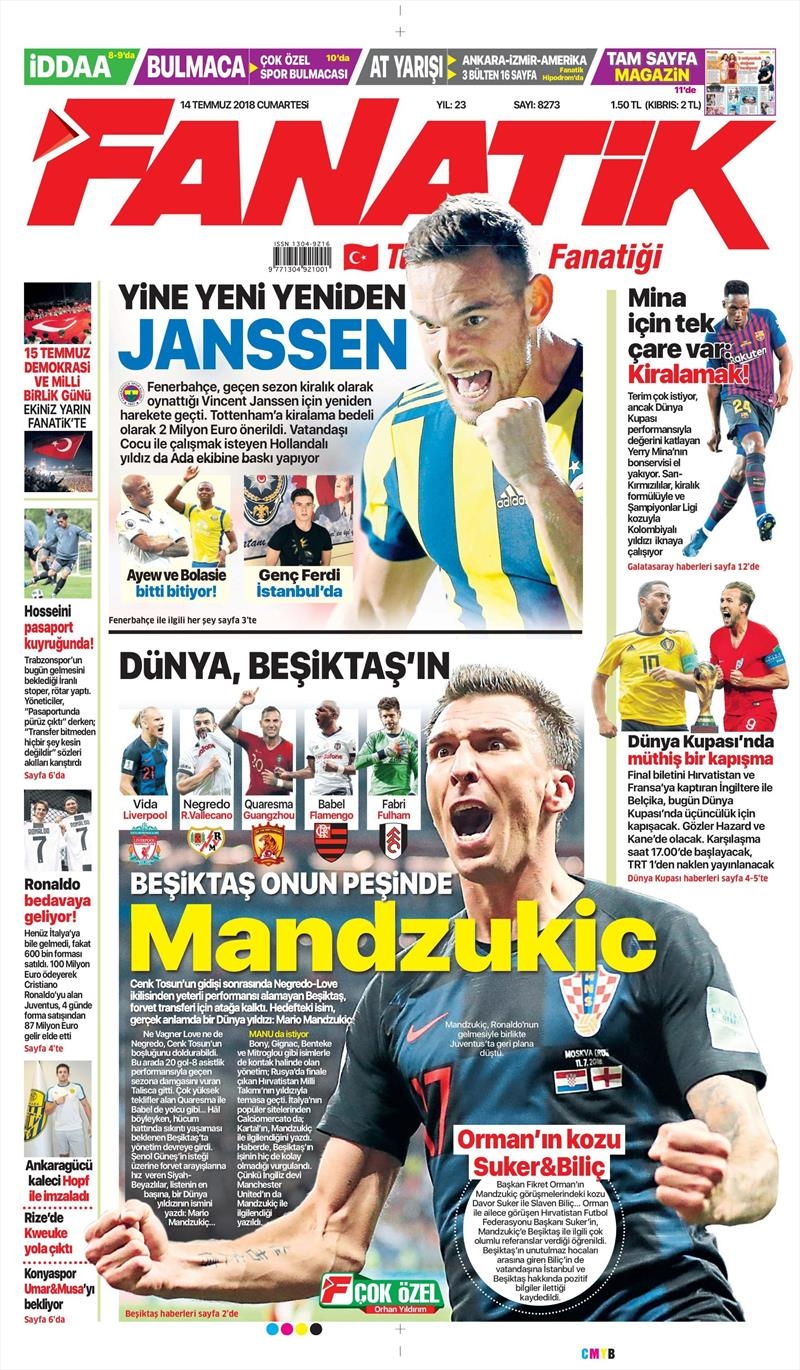 14 Temmuz 2018 | Gazetelerin Beşiktaş Manşetleri - Görsel 1