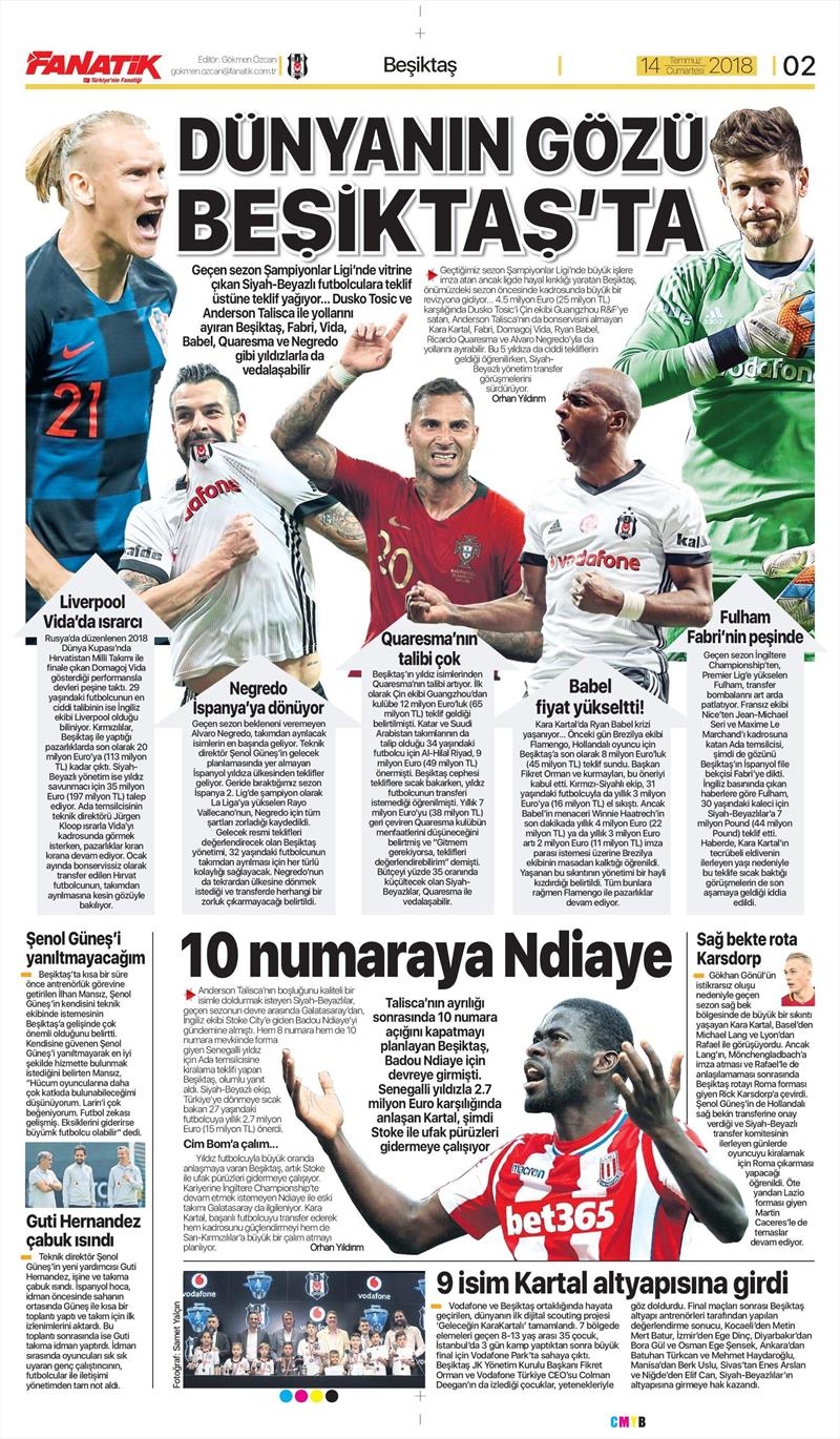 14 Temmuz 2018 | Gazetelerin Beşiktaş Manşetleri - Görsel 2