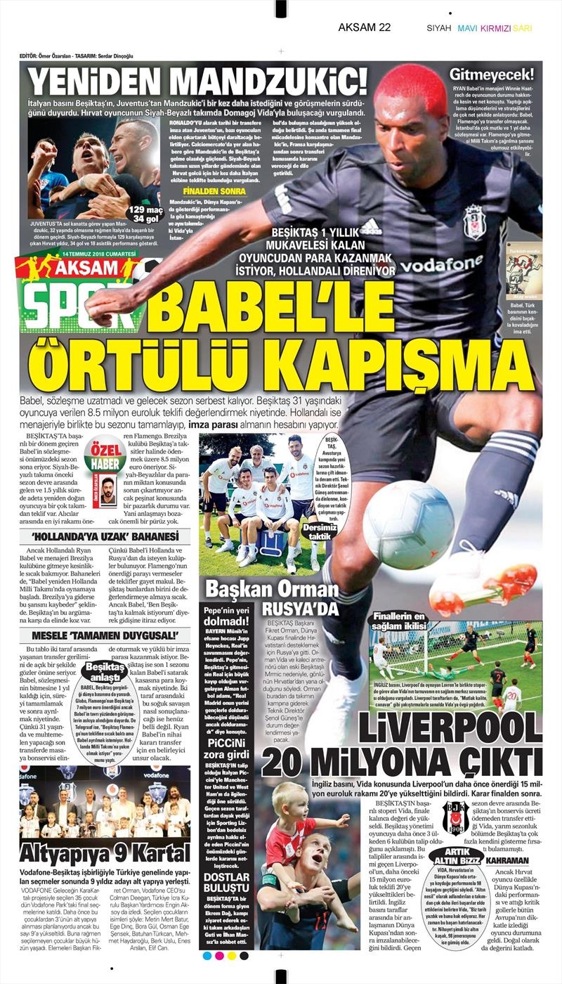 14 Temmuz 2018 | Gazetelerin Beşiktaş Manşetleri - Görsel 3