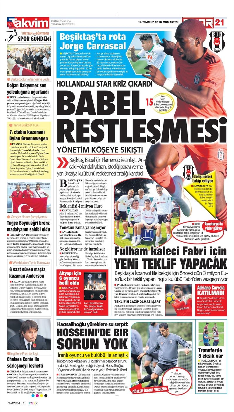 14 Temmuz 2018 | Gazetelerin Beşiktaş Manşetleri - Görsel 6