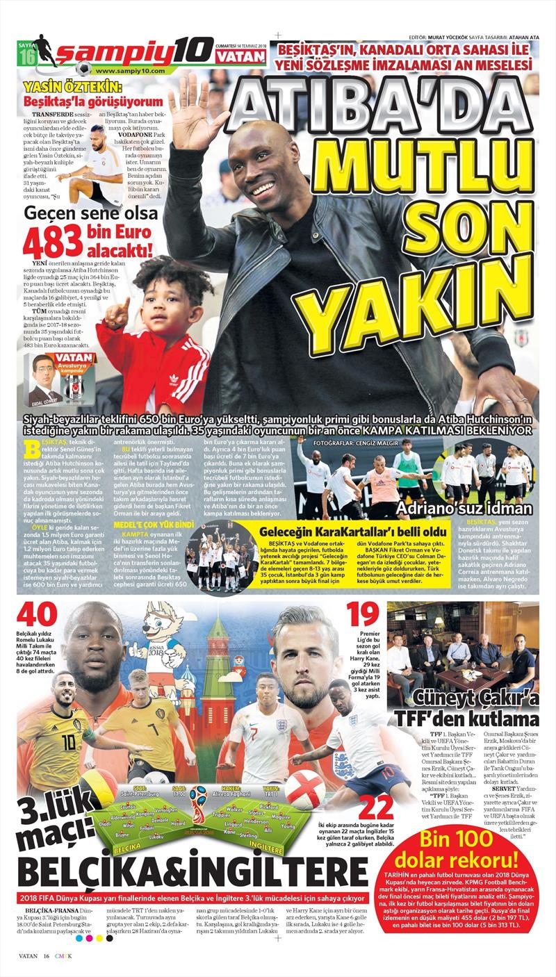 14 Temmuz 2018 | Gazetelerin Beşiktaş Manşetleri - Görsel 7