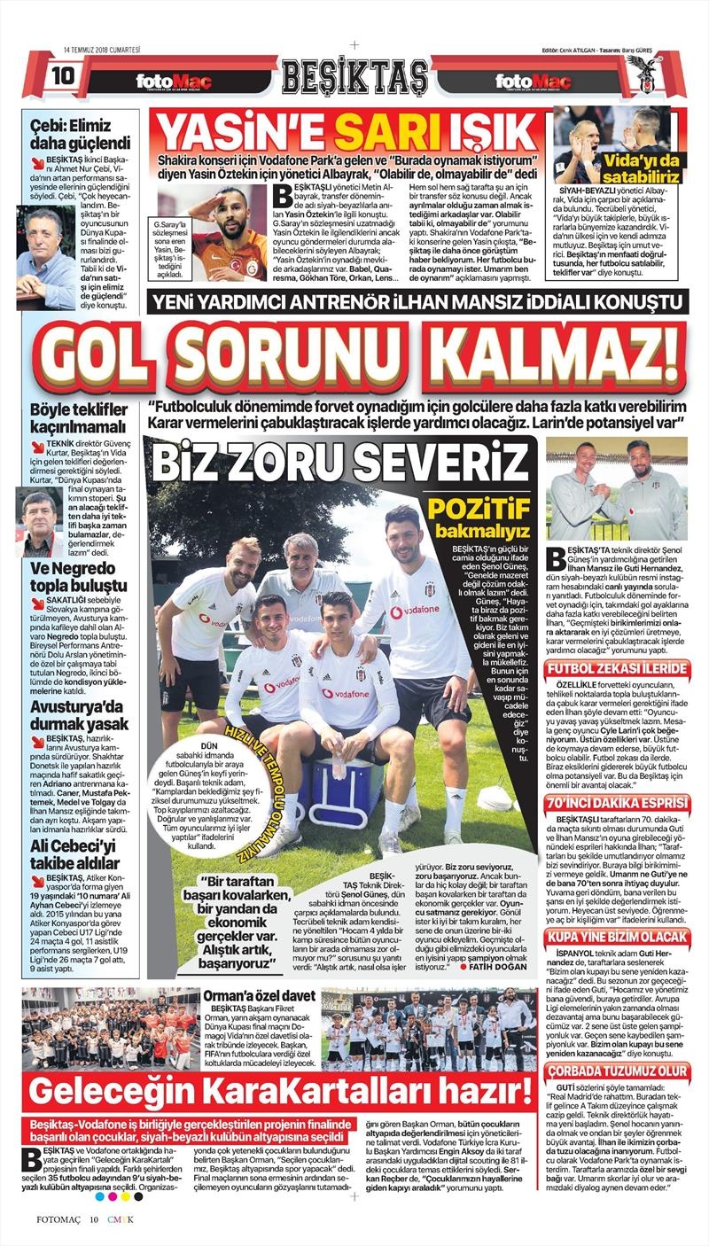 14 Temmuz 2018 | Gazetelerin Beşiktaş Manşetleri - Görsel 8