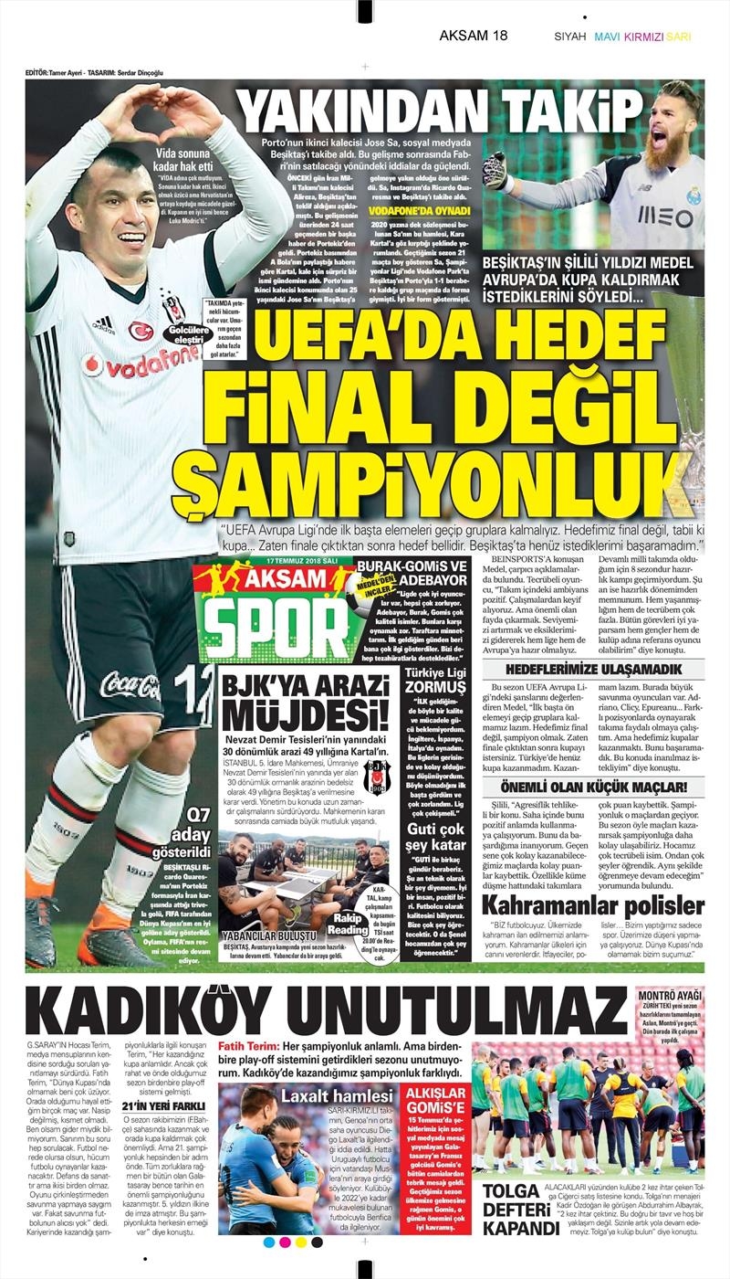 17 Temmuz 2018 | Gazetelerin Beşiktaş Manşetleri - Görsel 1