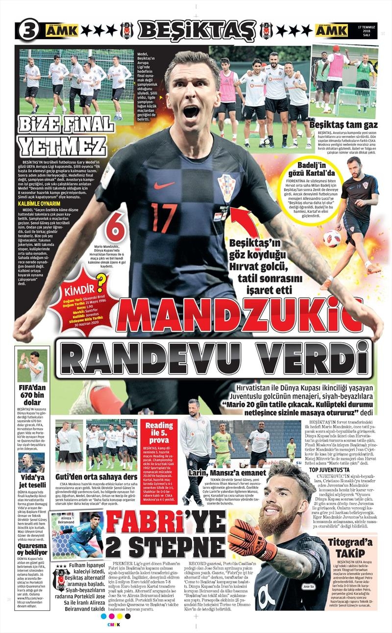 17 Temmuz 2018 | Gazetelerin Beşiktaş Manşetleri - Görsel 2