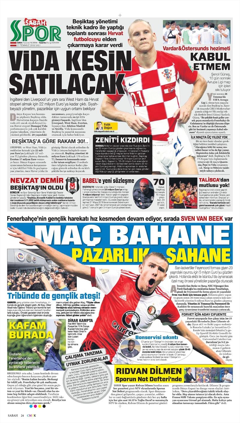 17 Temmuz 2018 | Gazetelerin Beşiktaş Manşetleri - Görsel 5