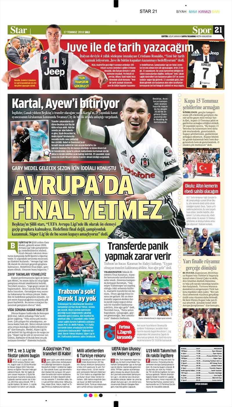 17 Temmuz 2018 | Gazetelerin Beşiktaş Manşetleri - Görsel 6
