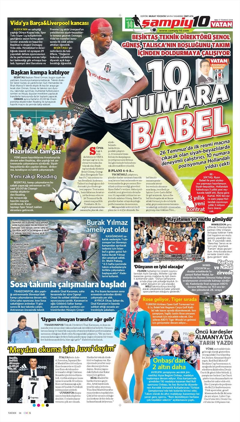 17 Temmuz 2018 | Gazetelerin Beşiktaş Manşetleri - Görsel 7