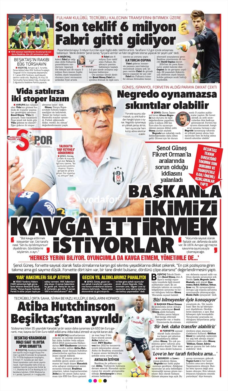 20 Temmuz 2018 | Gazetelerin Beşiktaş Manşetleri - Görsel 5