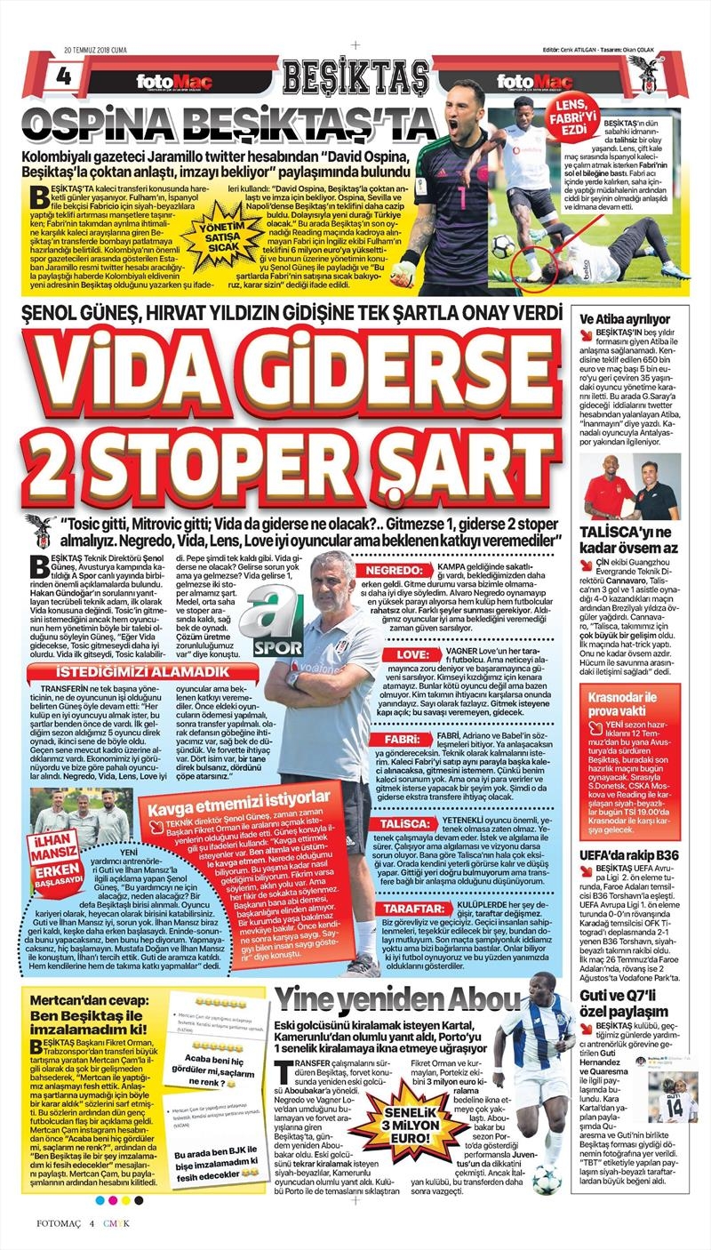 20 Temmuz 2018 | Gazetelerin Beşiktaş Manşetleri - Görsel 7
