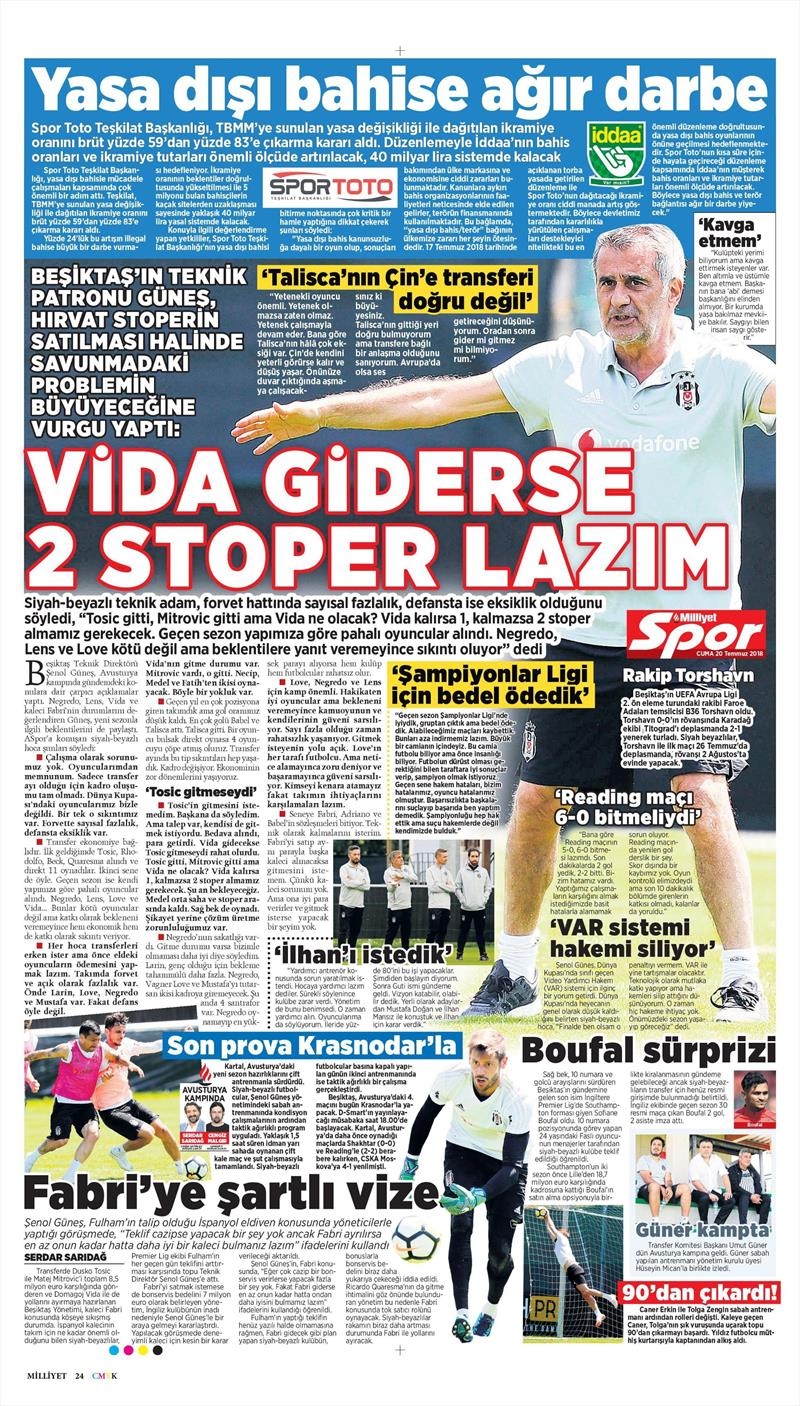 20 Temmuz 2018 | Gazetelerin Beşiktaş Manşetleri - Görsel 8