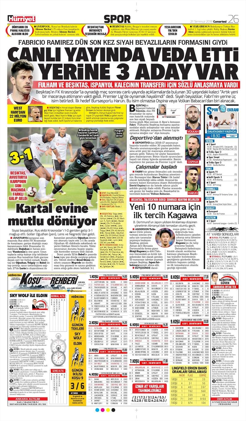 21 Temmuz 2018 | Gazetelerin Beşiktaş Manşetleri - Görsel 3
