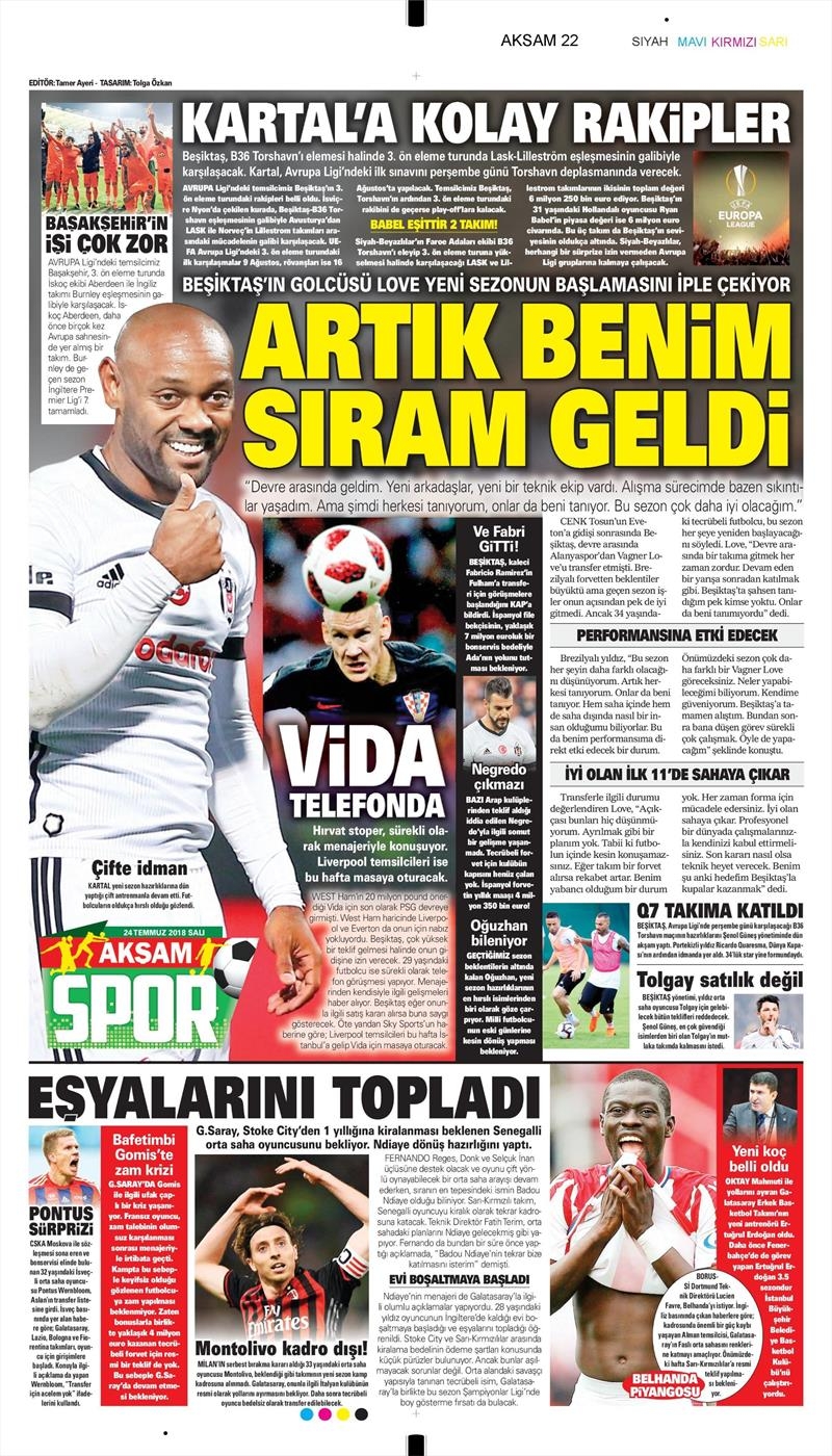 24 Temmuz 2018 | Gazetelerin Beşiktaş Manşetleri - Görsel 1