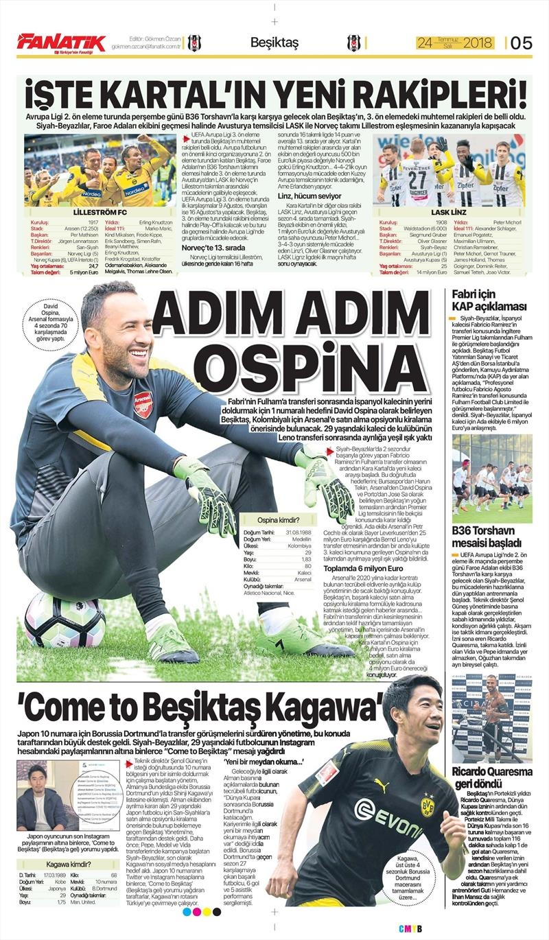 24 Temmuz 2018 | Gazetelerin Beşiktaş Manşetleri - Görsel 2
