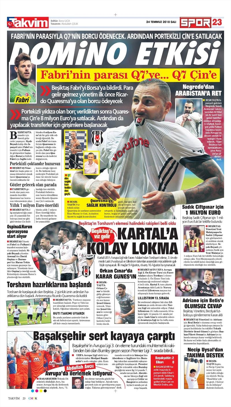 24 Temmuz 2018 | Gazetelerin Beşiktaş Manşetleri - Görsel 6