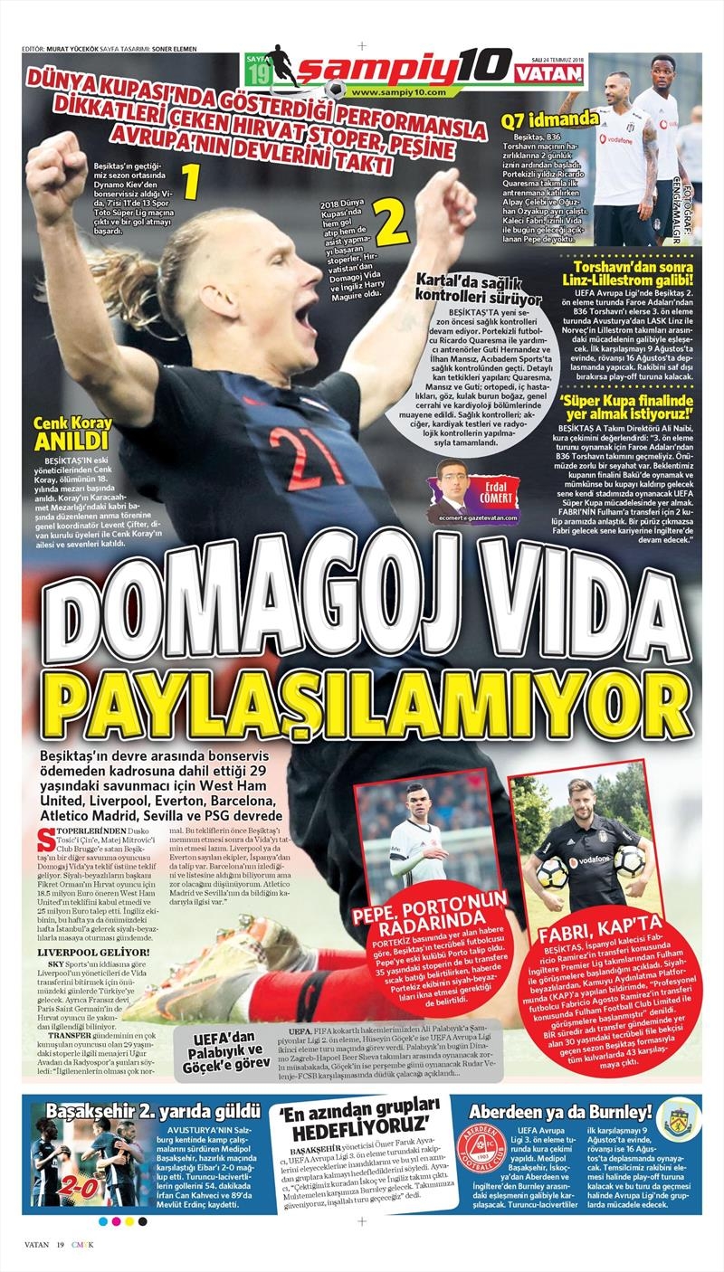 24 Temmuz 2018 | Gazetelerin Beşiktaş Manşetleri - Görsel 7