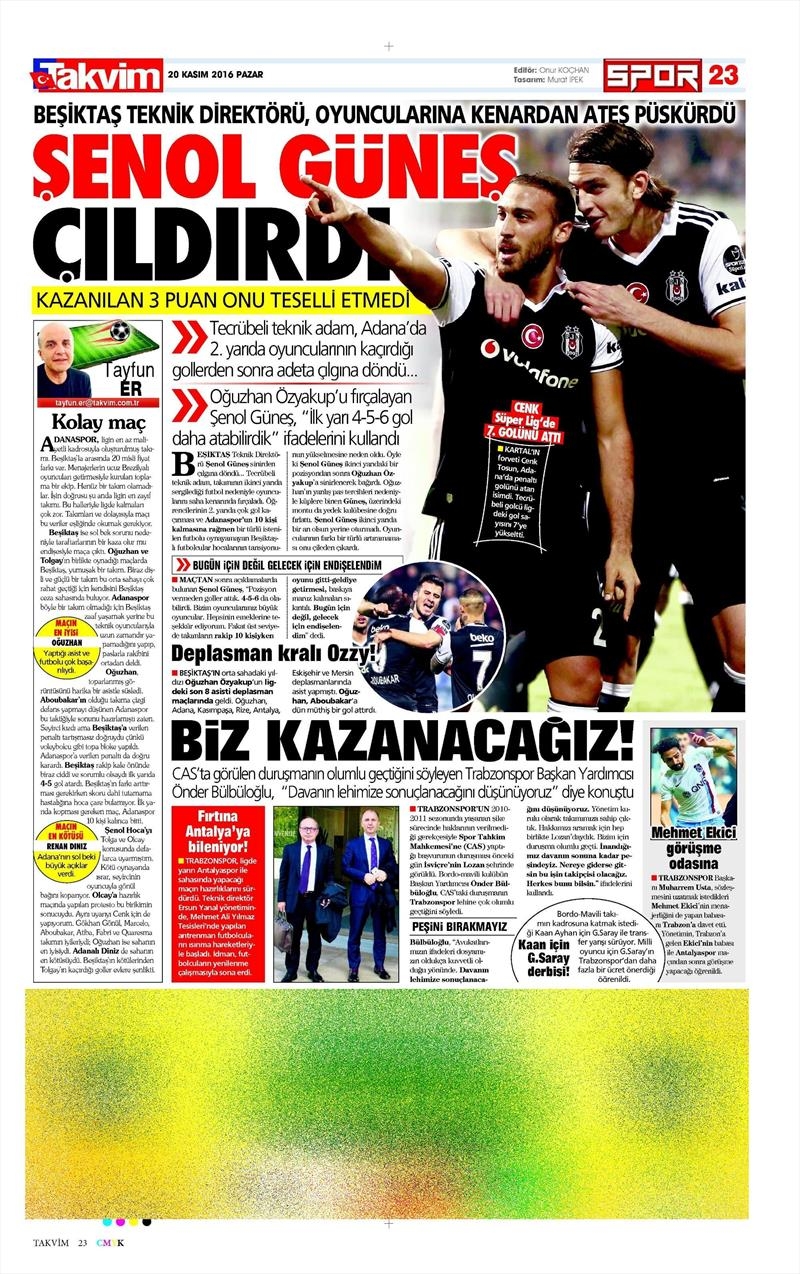 20 Kasım 2016 | Gazetelerin Beşiktaş manşetleri - Görsel 12