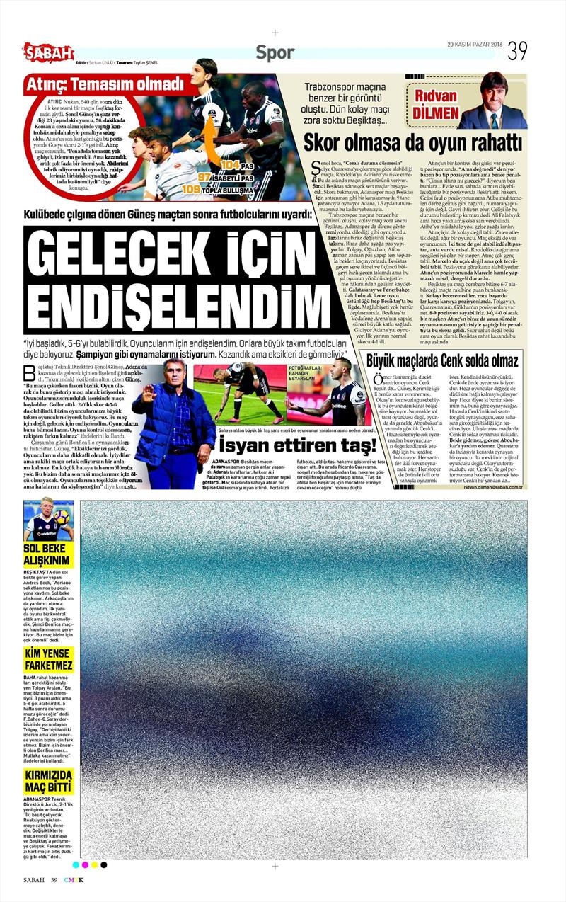 20 Kasım 2016 | Gazetelerin Beşiktaş manşetleri - Görsel 15