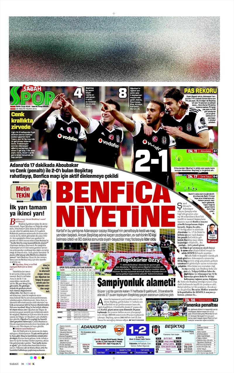 20 Kasım 2016 | Gazetelerin Beşiktaş manşetleri - Görsel 16