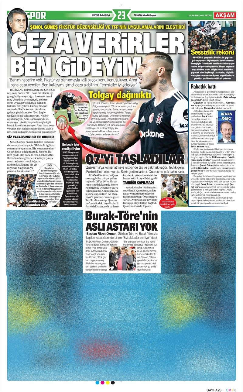 20 Kasım 2016 | Gazetelerin Beşiktaş manşetleri - Görsel 24