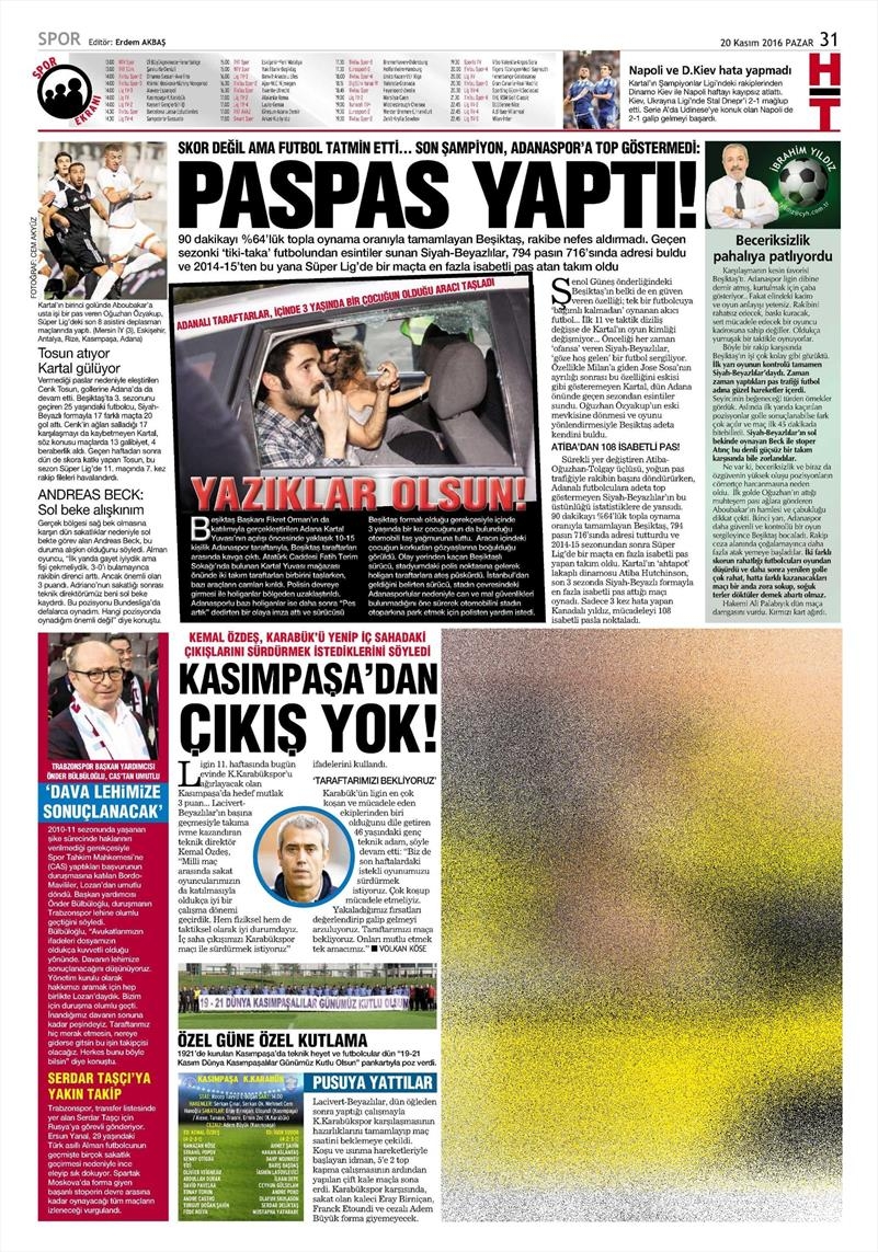 20 Kasım 2016 | Gazetelerin Beşiktaş manşetleri - Görsel 27