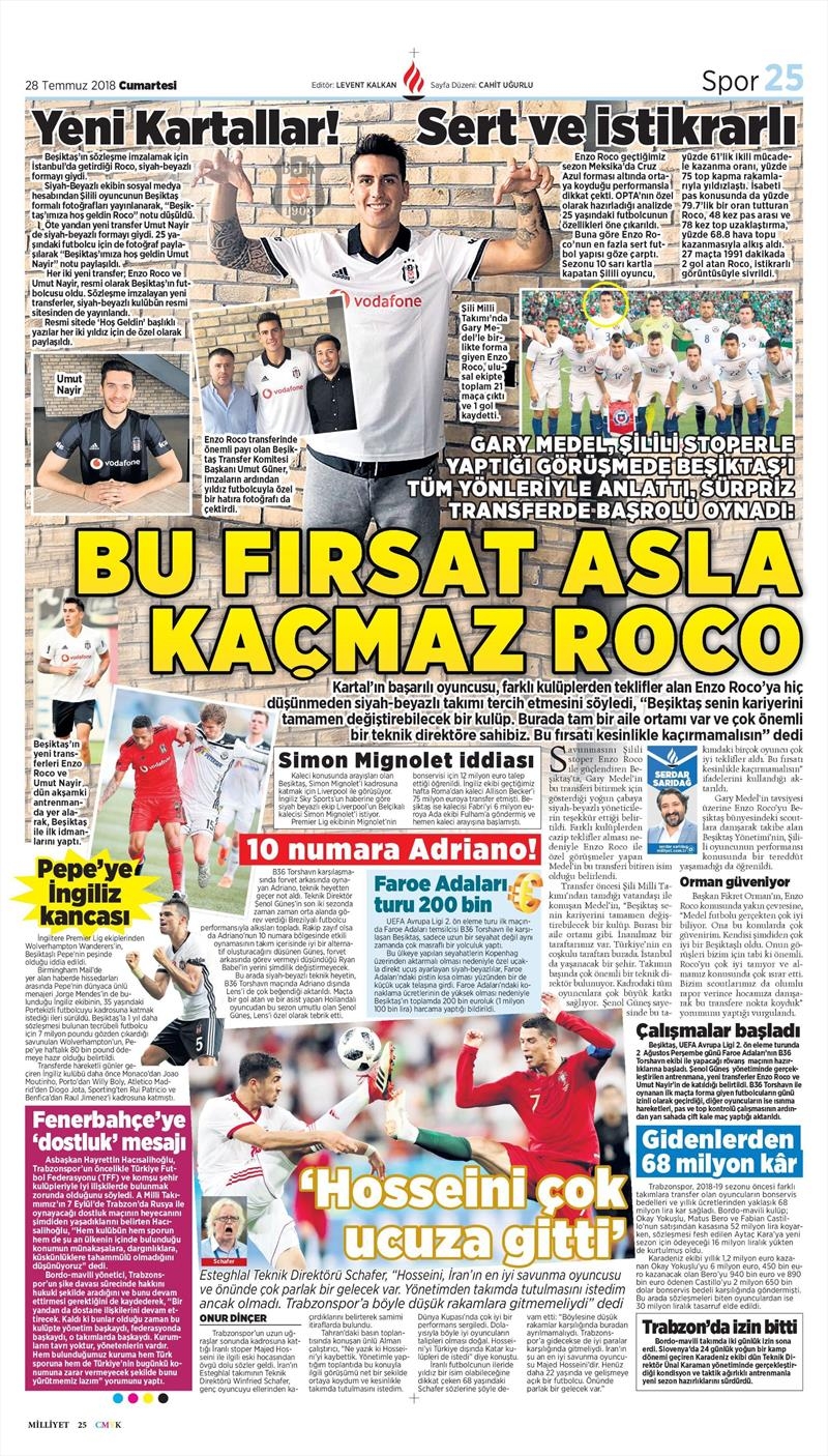 28 Temmuz 2018 | Gazetelerin Beşiktaş Manşetleri - Görsel 8