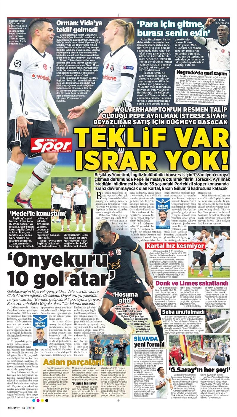 30 Temmuz 2018 | Gazetelerin Beşiktaş Manşetleri - Görsel 11